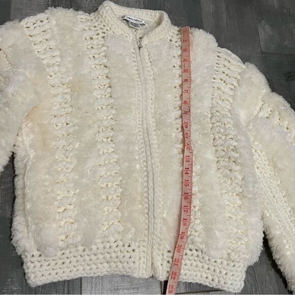 “Le Sweater” Vtg oversized hand knit sweater 70s cream chunky textured jacket M - Picture 6 of 15
